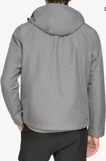 DKNY Men's Flex Tech Hooded Rain Slicker Grey 2XL