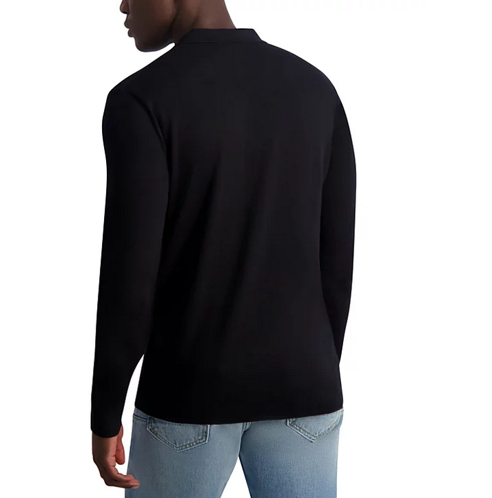 KARL LAGERFELD PARIS Men's Slim Fit Striped Polo Sweater Black XL