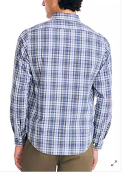Nautica Mens NavTech Long Sleeve Button Up Shirt Plaid Blue XL