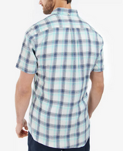 Barbour Men's Crossfell Plaid Linen Button Down Tailored Shirt Ecru Blue XL