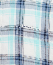 Barbour Men's Crossfell Plaid Linen Button Down Tailored Shirt Ecru Blue XL