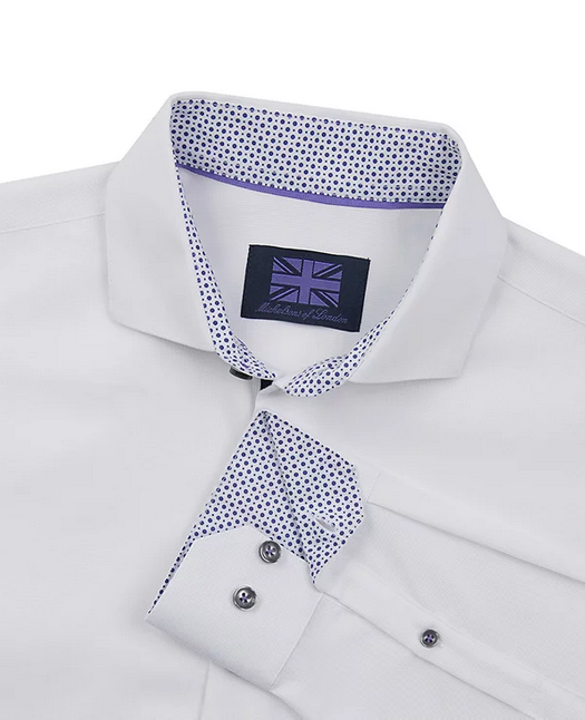 MICHELSONS OF LONDON Men's Solid Texture Dress Shirt White 17 17.5 34 35