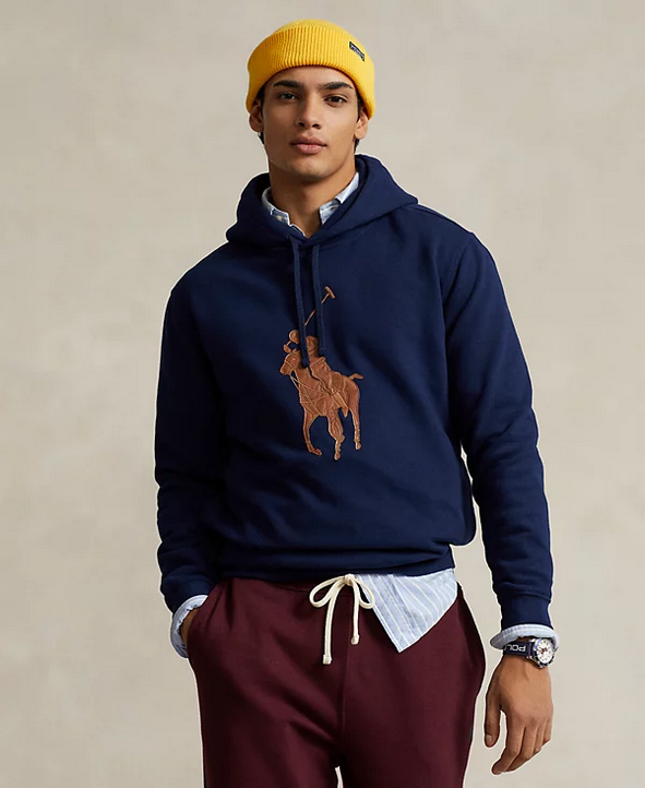 Polo Ralph Lauren Men's The RL Fleece Leather Big Pony Hoodie Blue 2XL
