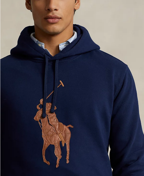 Polo Ralph Lauren Men's The RL Fleece Leather Big Pony Hoodie Blue 2XL