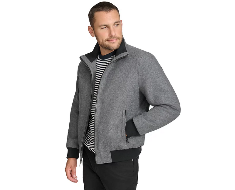 Calvin Klein Mens Bomber Jacket Coat XL Grey Solid Wool