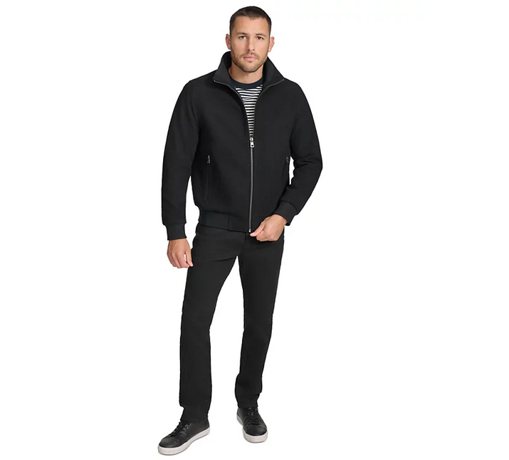 Calvin Klein Men's Wool Bomber Jacket With Knit Trim Black Large