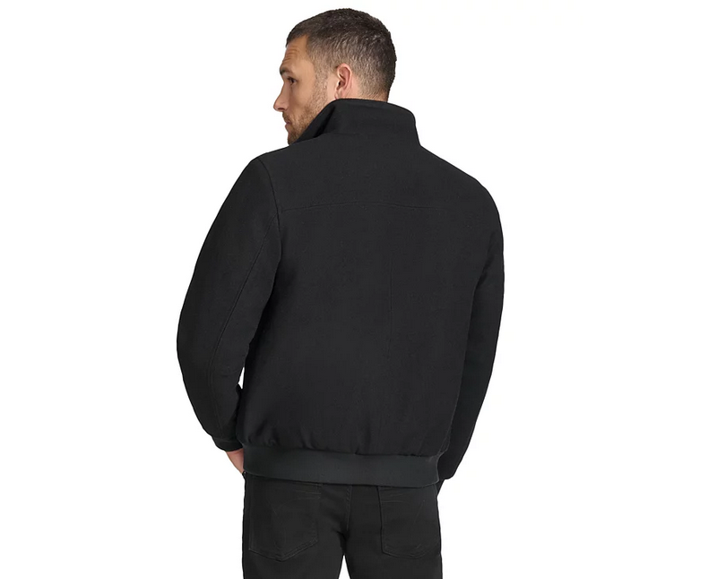 Calvin Klein Men's Wool Bomber Jacket With Knit Trim Black Medium