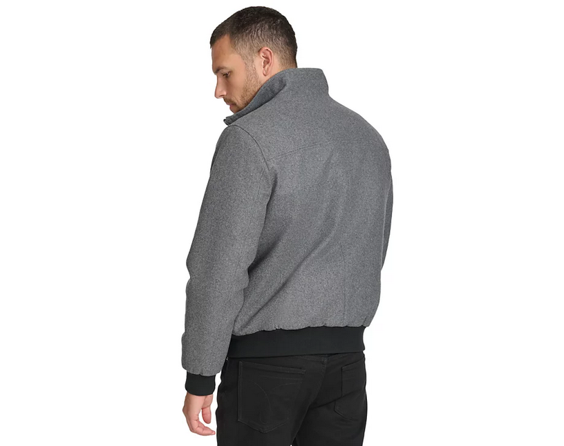 Calvin Klein Men's Wool Bomber Jacket With Knit Trim Charcoal Grey XL