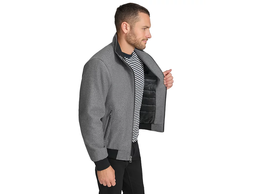 Calvin Klein Men's Wool Bomber Jacket With Knit Trim Charcoal Grey XL