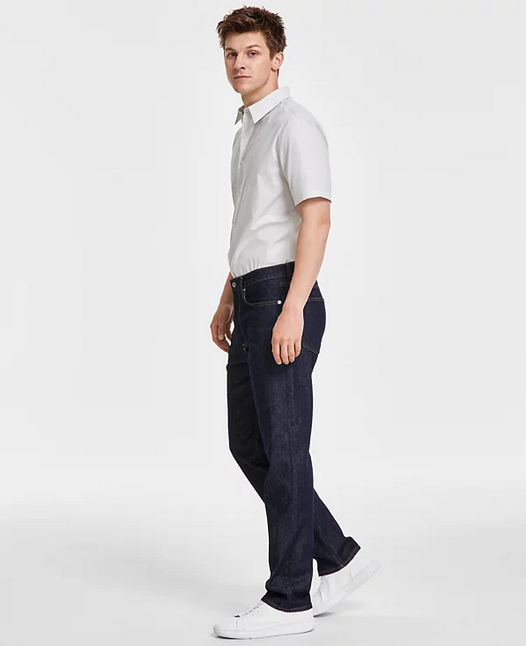 Calvin Klein Mens Straight fit Jeans Denim Pants 34 / 30 Blue Solid Stretch