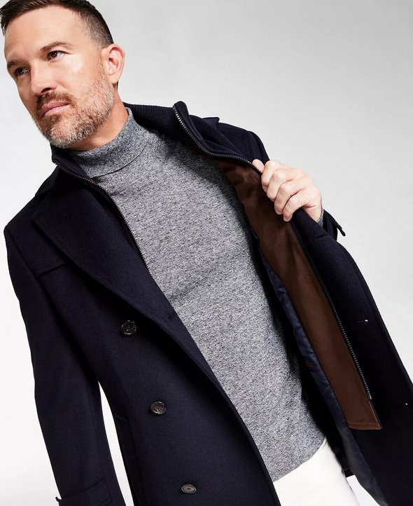 Lauren Ralph Lauren Men's Classic Fit Solid Double Breasted Overcoat Blue 36S