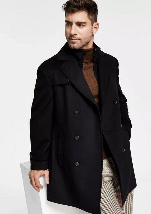 Lauren Ralph Lauren Men's Classic Fit Double Breasted Overcoat Coat Black 40S