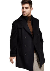 Lauren Ralph Lauren Men's Double-Breasted Overcoat 42 R Attached Bib - Black