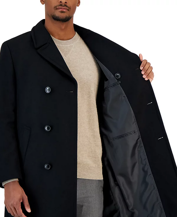 Nautica Men's Classic-Fit Double Breasted Wool Overcoat Coat 38S Black