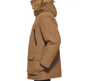 Club Room Men's Parka with a Faux Fur Hood Jacket Brown Small