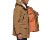 Club Room Men's Parka with a Faux Fur Hood Jacket Brown Small