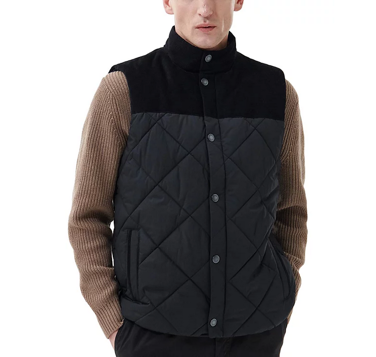Barbour Mens Elmwood Colorblocked Embroidered Vest Black XL