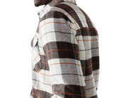 Frank And Oak Men's Relaxed Fit Plaid Fleece Lined Shirt Jacket Brown Medium