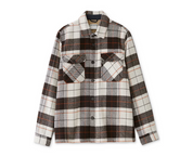 Frank And Oak Men's Relaxed Fit Plaid Fleece Lined Shirt Jacket Brown Medium