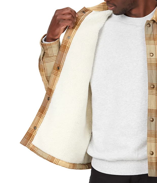 Marmot Men's Plaid Fleece Lined Flannel Shirt Jacket Light Oak Yellow 2XL