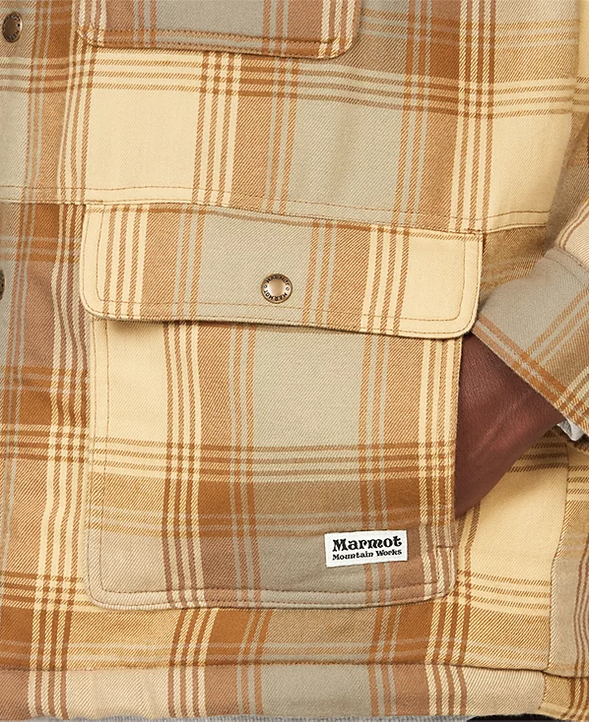 Marmot Men's Plaid Fleece Lined Flannel Shirt Jacket Light Oak Yellow 2XL