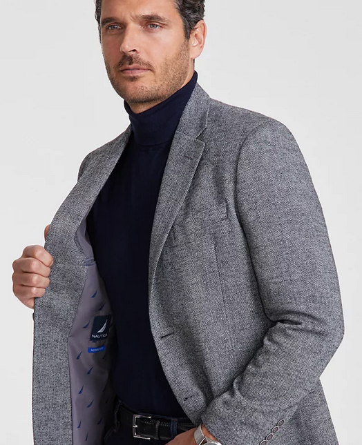 Nautica Mens Modern fit Sport Coat Blazer 42 L Charcoal Grey Herringbone