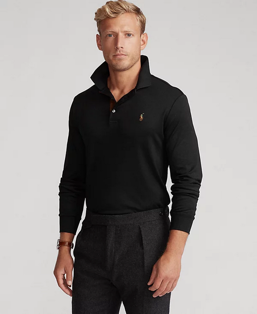 Polo Ralph Lauren Mens Classic fit Long Sleeve Polo Shirt XL Black Solid