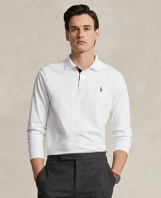 Polo Ralph Lauren Mens Classic Fit Soft Cotton Long Sleeve Polo Shirt White XL
