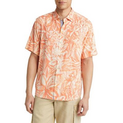 Tommy Bahama Mens Veracruz Cay Short Sleeve Button Up Shirt Orange Small