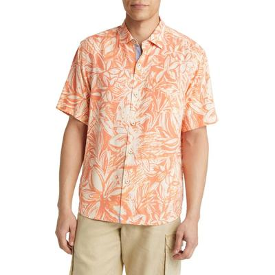 Tommy Bahama Mens Regular fit Short Sleeve Button-Up Shirt Small Orange Floral