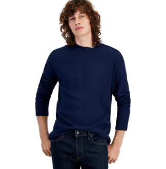 I.N.C. International Concepts Mens Liam Ribbed Crewneck Sweater Navy Blue Medium