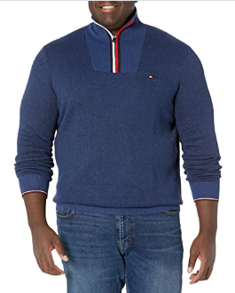 Tommy Hilfiger Men's Quarter-Zip Pullover Sweater XLT XL Tall Blue Cotton