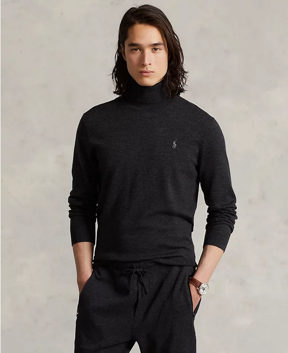 Polo Ralph Lauren Men's Washable Wool Turtleneck Sweater Black Medium