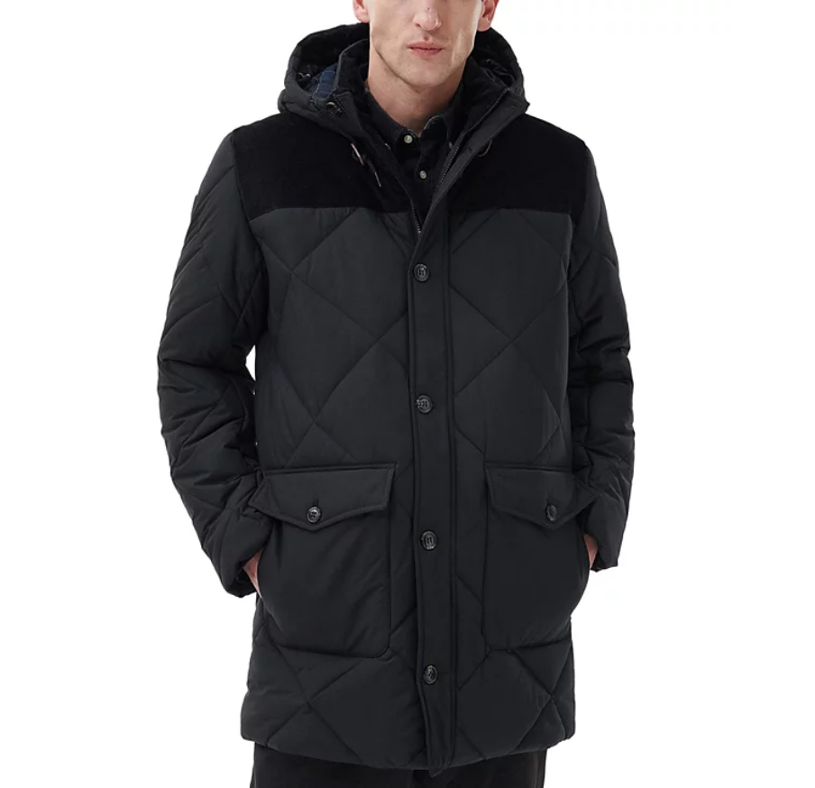 Barbour Men's Elmwood Box Quilted Hooded Full Zip Parka Coat Black Small