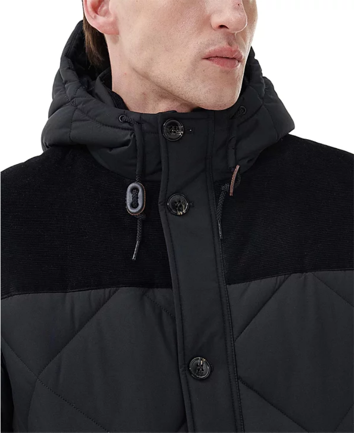Barbour Men's Elmwood Box Quilted Hooded Full Zip Parka Coat Black Small