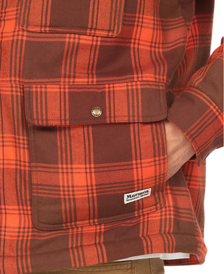 Marmot Men's Ridgefield Plaid Fleece Lined Flannel Shirt Jacket Brown Medium
