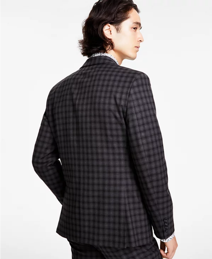 Bar Iii Mens Slim fit Suit Jacket Blazer 38 L Brown Check