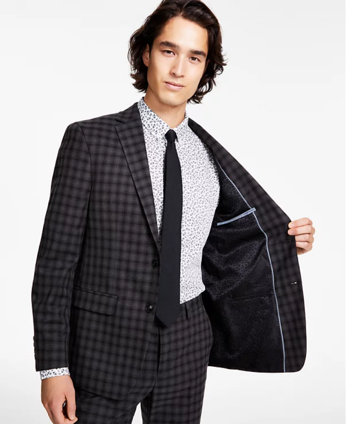 Bar III Men's Slim Fit Check Suit Jacket Brown 38S Sport Coat