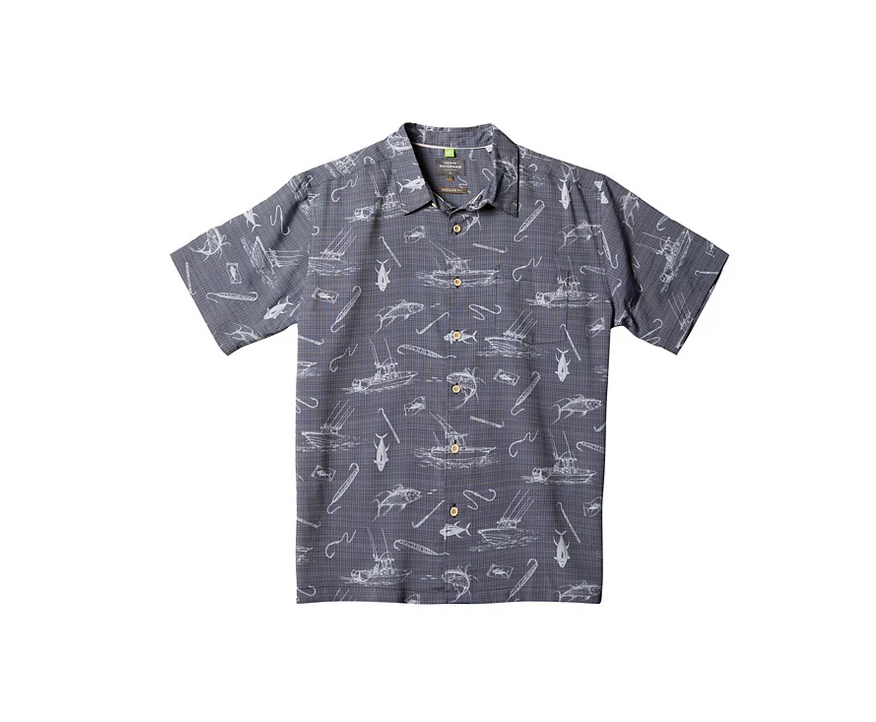 Quiksilver Waterman Men's Line Spinner Short Sleeve Button Up Shirt Grey 2XL