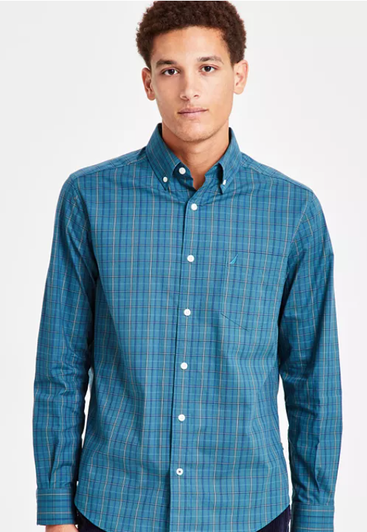 Nautica Mens Classic fit Long Sleeve Button-Up Shirt XL Blue Plaid
