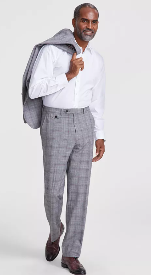 Tayion Collection Mens Classic fit Dress Pants 36 / 30 Grey Plaid