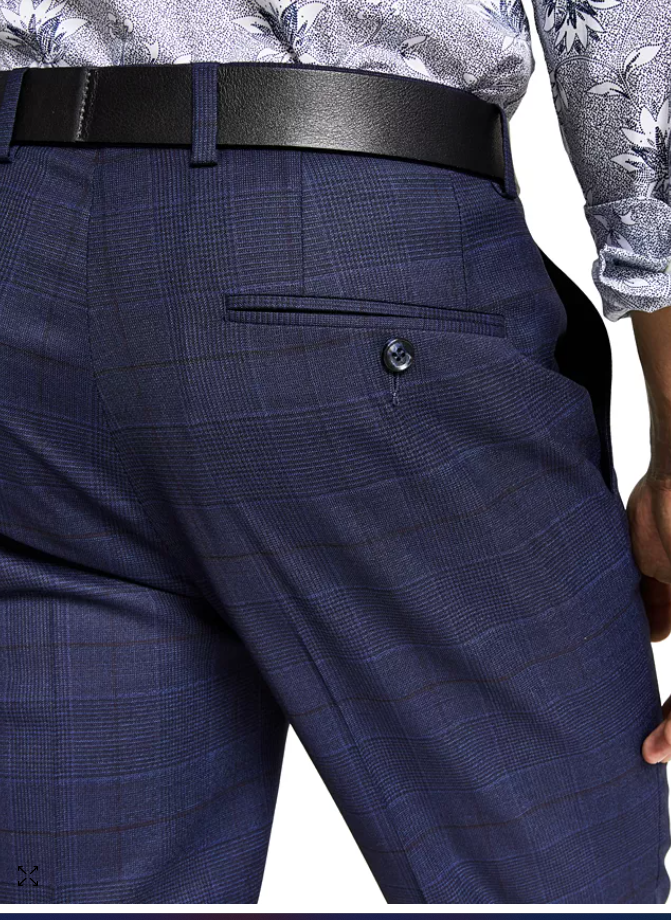 Bar Iii Mens Slim fit Dress Pants 31 / 30 Navy Blue Plaid Stretch