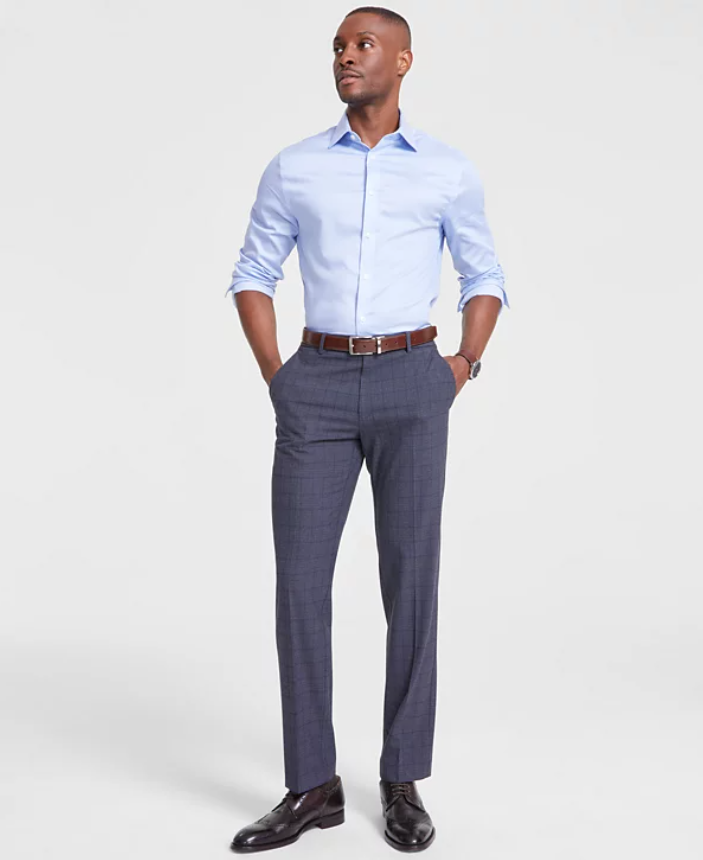 Tommy Hilfiger Mens Modern fit Dress Pants 40 / 32 Grey Blue Plaid Stretch