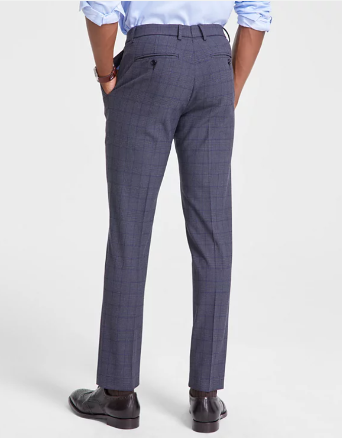 Tommy Hilfiger Mens Modern fit Dress Pants 38 / 34 Grey Blue Plaid Stretch
