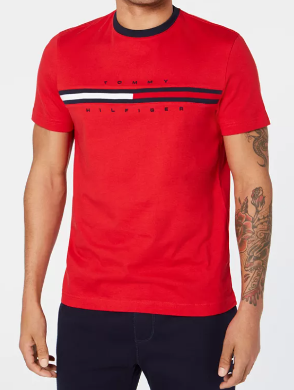 Tommy Hilfiger Mens Regular fit Short Sleeve T-Shirt Shirt Medium Red Solid