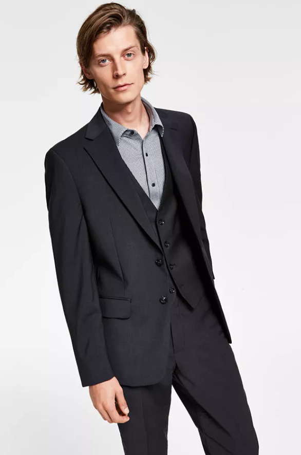 Calvin Klein Mens Slim fit Suit Jacket Blazer 42 XL Black Solid Stretch