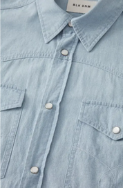 Blk Dnm Mens Slim Fit Long Sleeve Button Front Shirt Blue Medium