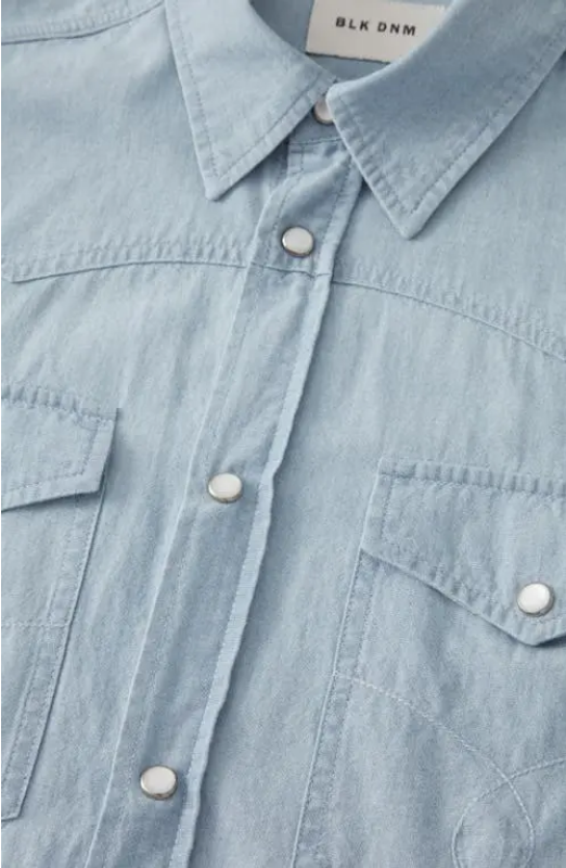 Blk Dnm Mens Slim Fit Long Sleeve Button Front Shirt Blue Medium