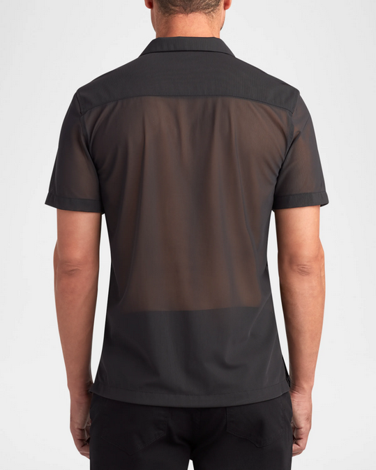 Monfrere Mens Bond Sheer Mesh Short Sleeve Shirt Black Large