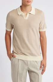Hugo Boss Mens Tempio Cotton Short Sleeve Polo Sweater Beige 2XL